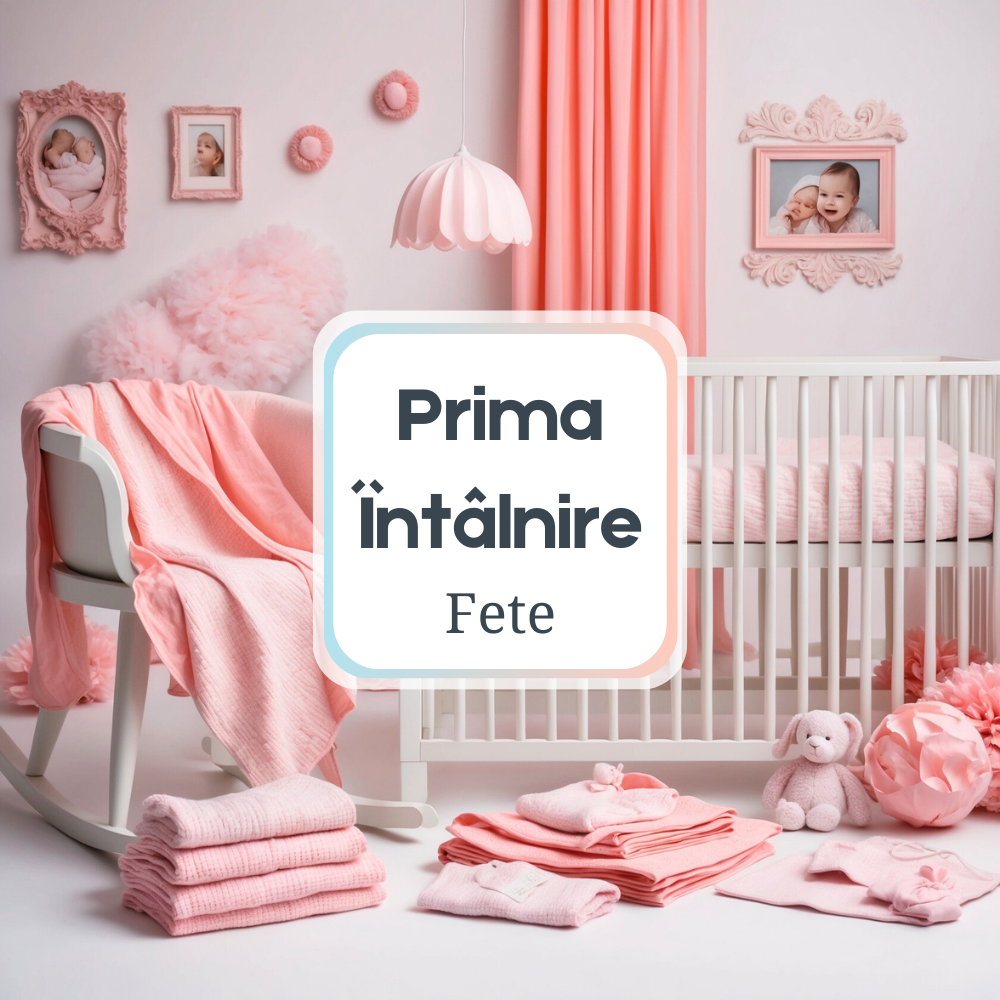 Prima Întâlnire cu Bebelul Fete, O scenă delicată și rafinată pentru celebrarea primei întâlniri cu fetița, cu decoruri pastelate și produse de înaltă calitate.
